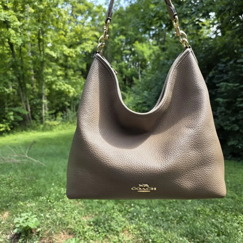 Coach Large Laurel Pebbled Leather Stone Gold Hardware